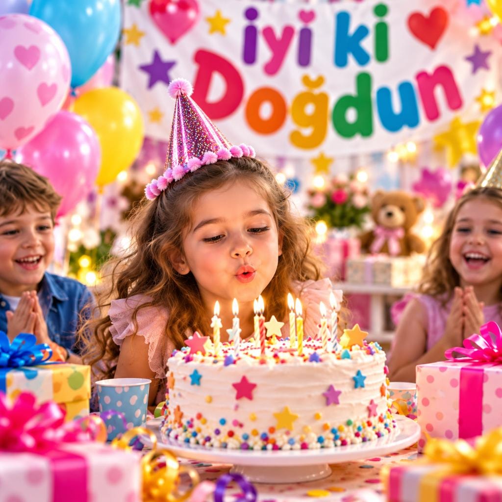 Doğum günü pastasıyla kutlama yapan çocuk